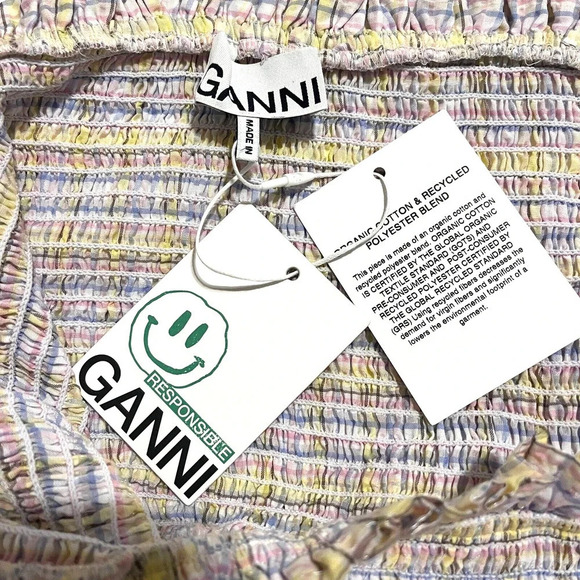 NWT GANNI Seersucker Plaid Print Midi Length Dress smoked top size 42 US… - Picture 8 of 10